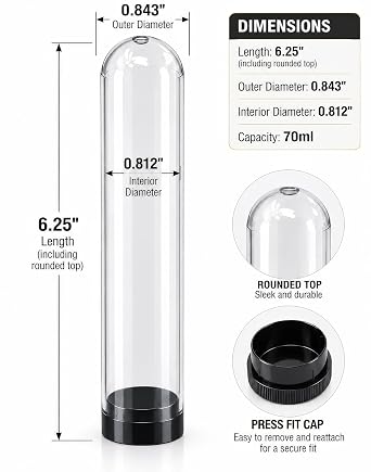 Prestige Import Group - Acrylic Plastic Cigar Tubes w/ Press Fit Cap (5 Pack)