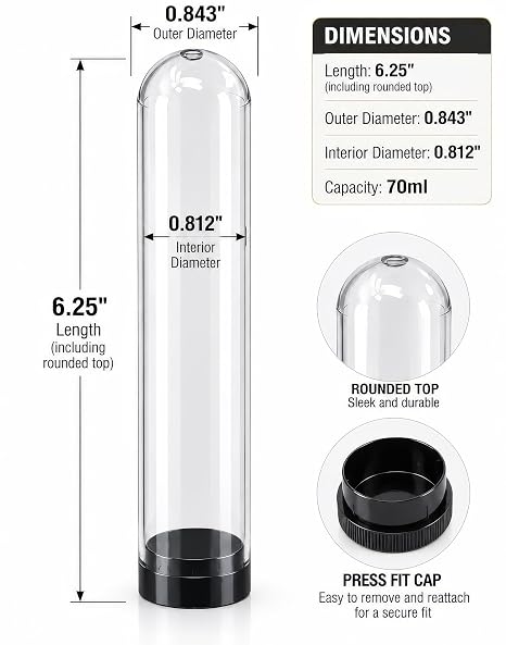 Prestige Import Group - Acrylic Plastic Cigar Tubes w/ Press Fit Cap (5 Pack)