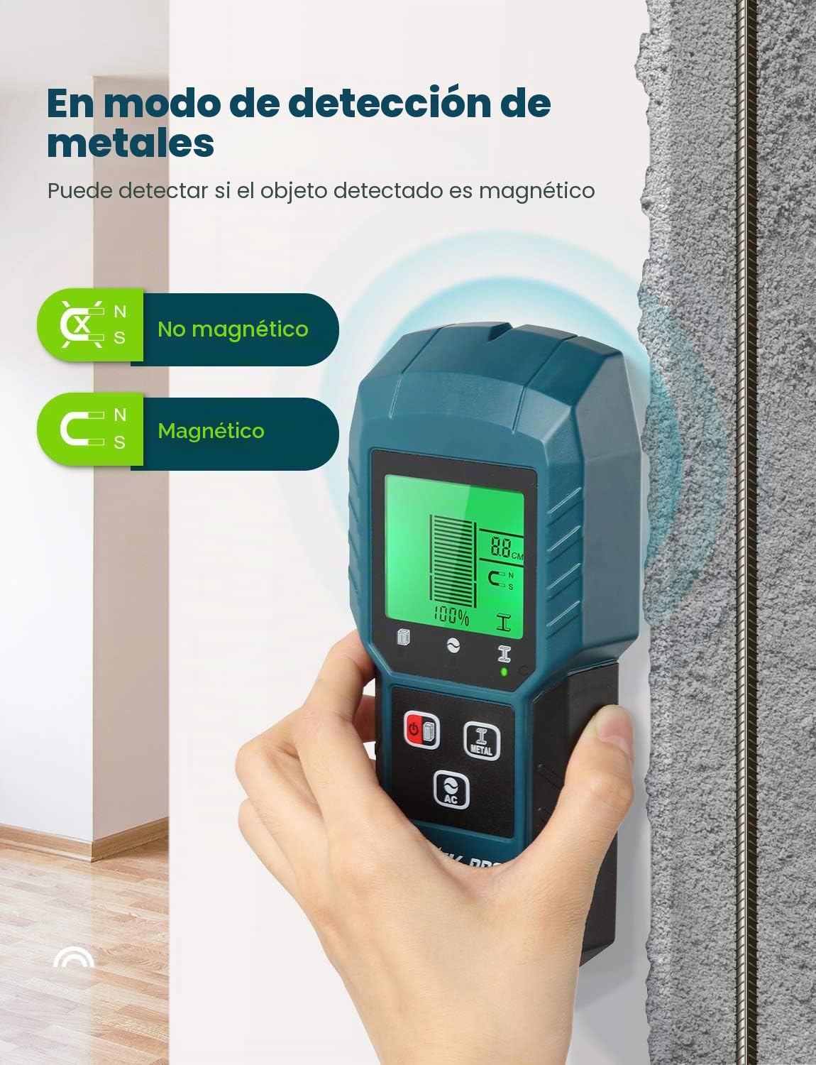 Detector digital 5 en 1 de tubos y cables de CA eléctricos, pantalla LCD, alerta sonora, madera/metal/magnético o no