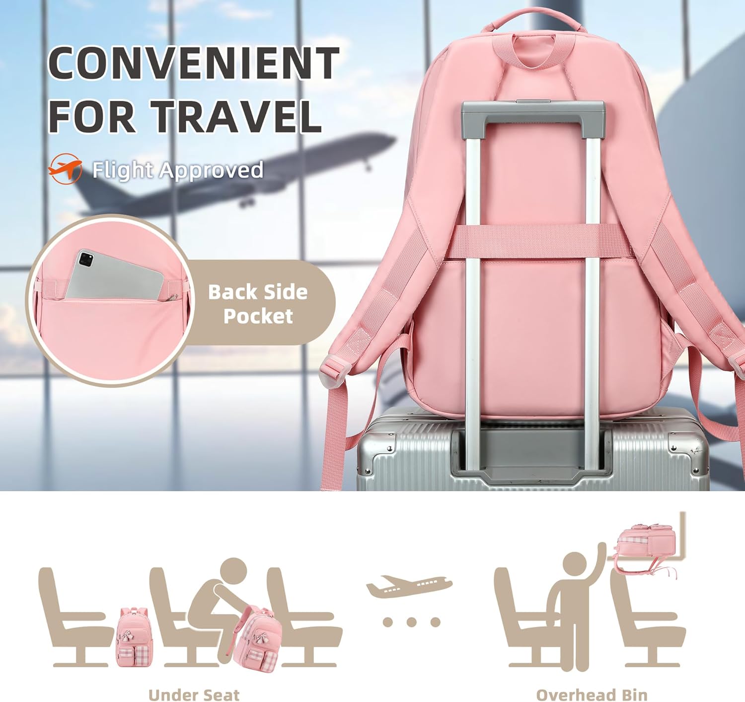 Girls Backpack,3pcs Backpacks with Lunch Box Pencil Case Set 15.6 Inch Laptop School Bag Kids Kindergarten Elementary College Bags Large Bookbag for Teen Women Students Casual Travel Daypacks Pink - Image 4