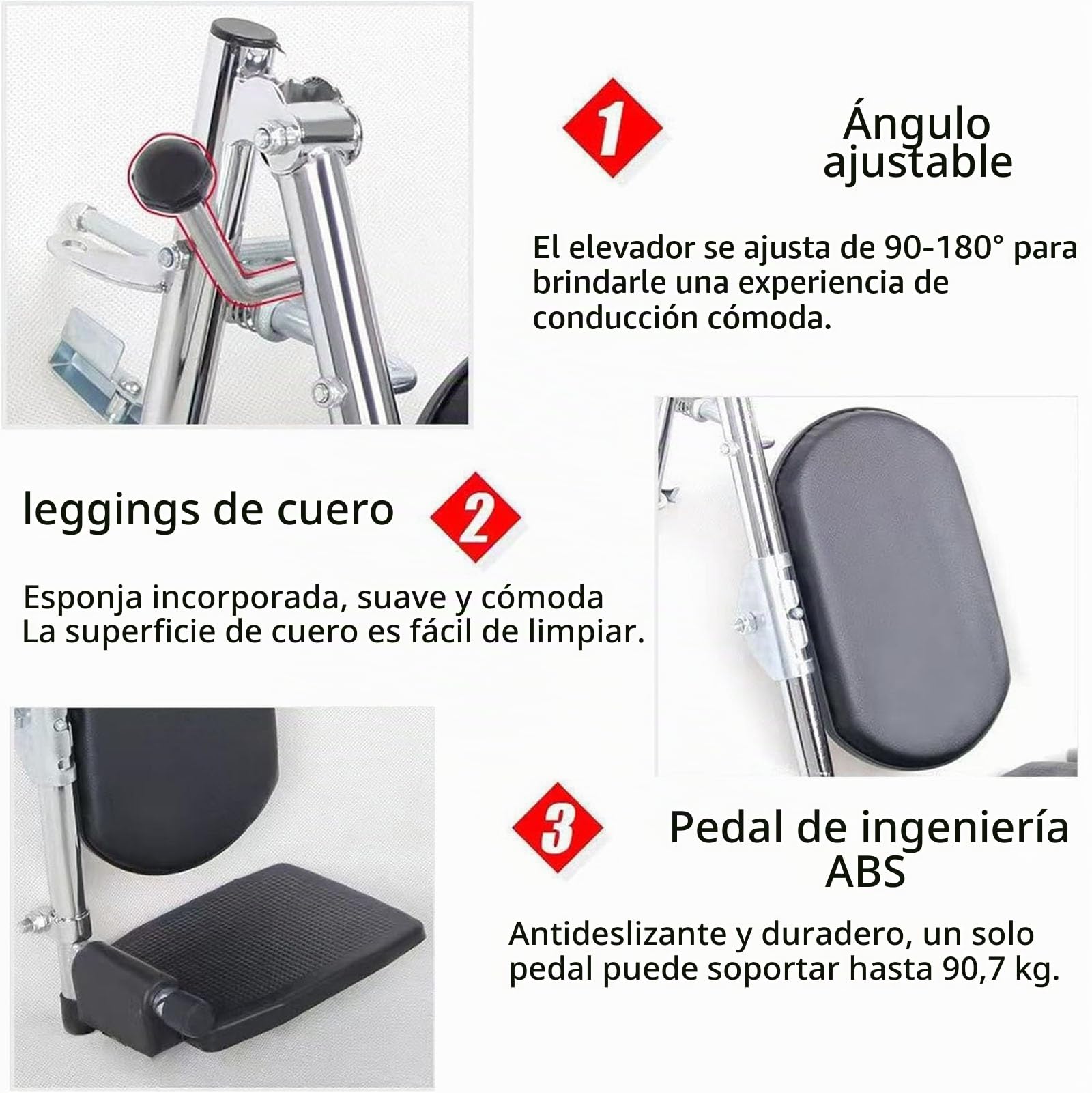 Reposapiernas Elevadores para Silla De Ruedas: Universal, Soporte De Pedal Único: 100 Kg, Fácil Limpieza, Ángulo Ajustable/90°-180°, con Reposapiés Acolchados, para Ancianos(Apair)