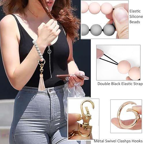 Miniatura 3 de BIHRTC Pulsera de silicona con llavero de pulsera con soporte de red para mujer