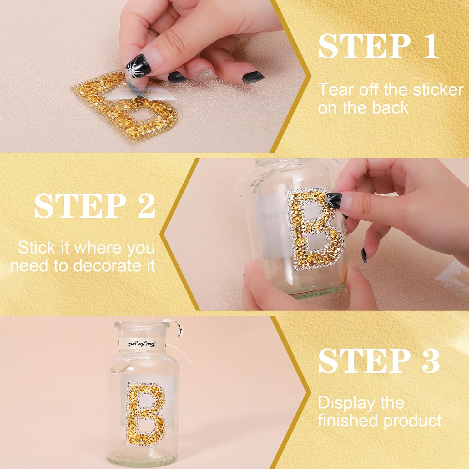 72 Pcs Rhinestone Letter Stickers - Crystal Alphabet A-Z & Number 0-9 Self-Adhesive Letter Patches Bling Glitter Stickers for Clothing Craft Decor (Gold)