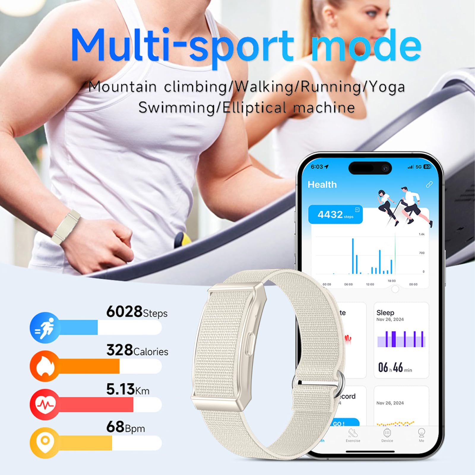 Smart Band Fitness Tracker Health Wristband contapassi contapassi | Monitoraggio del sonno, cardiofrequenzimetro, con contapassi, distanza, calorie, compatibile con telefoni Android e iOS