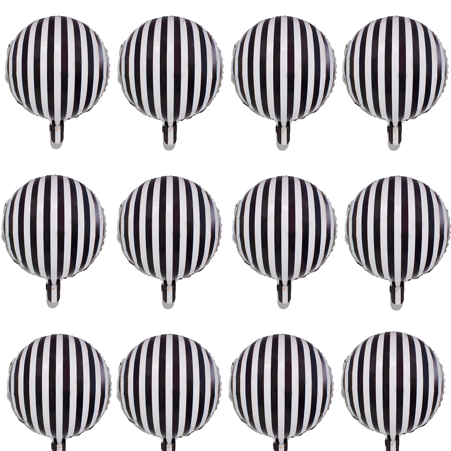Finypa 12 Pcs Black and White Striped Balloons Decoration Foil Mylar Balloons for Birthday Party, Baby Shower, Halloween, Ceremonies, Holiday Parties Decoration Supplies Family Party Decoration