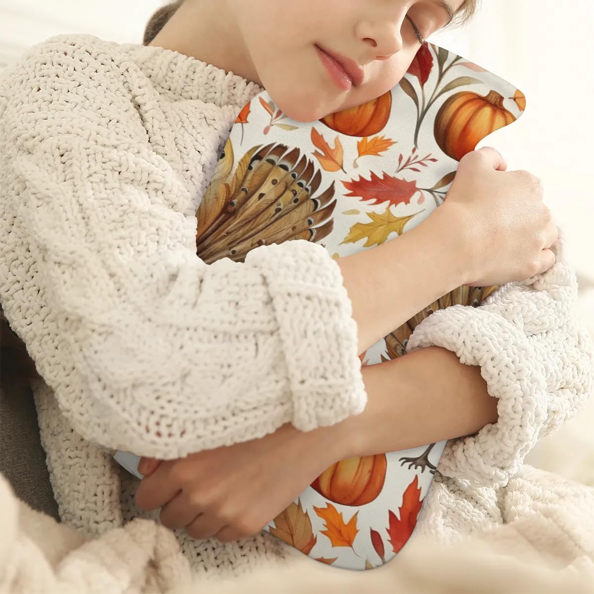 Hot Water Bottle with Soft Cover,2L Maple Leaf Pumpkin Hot Water Bag for Hot and Cold Compress, Hand Feet Warmer, Rubber Hot or Cold Water Bottle Halloween Christmas Decorations