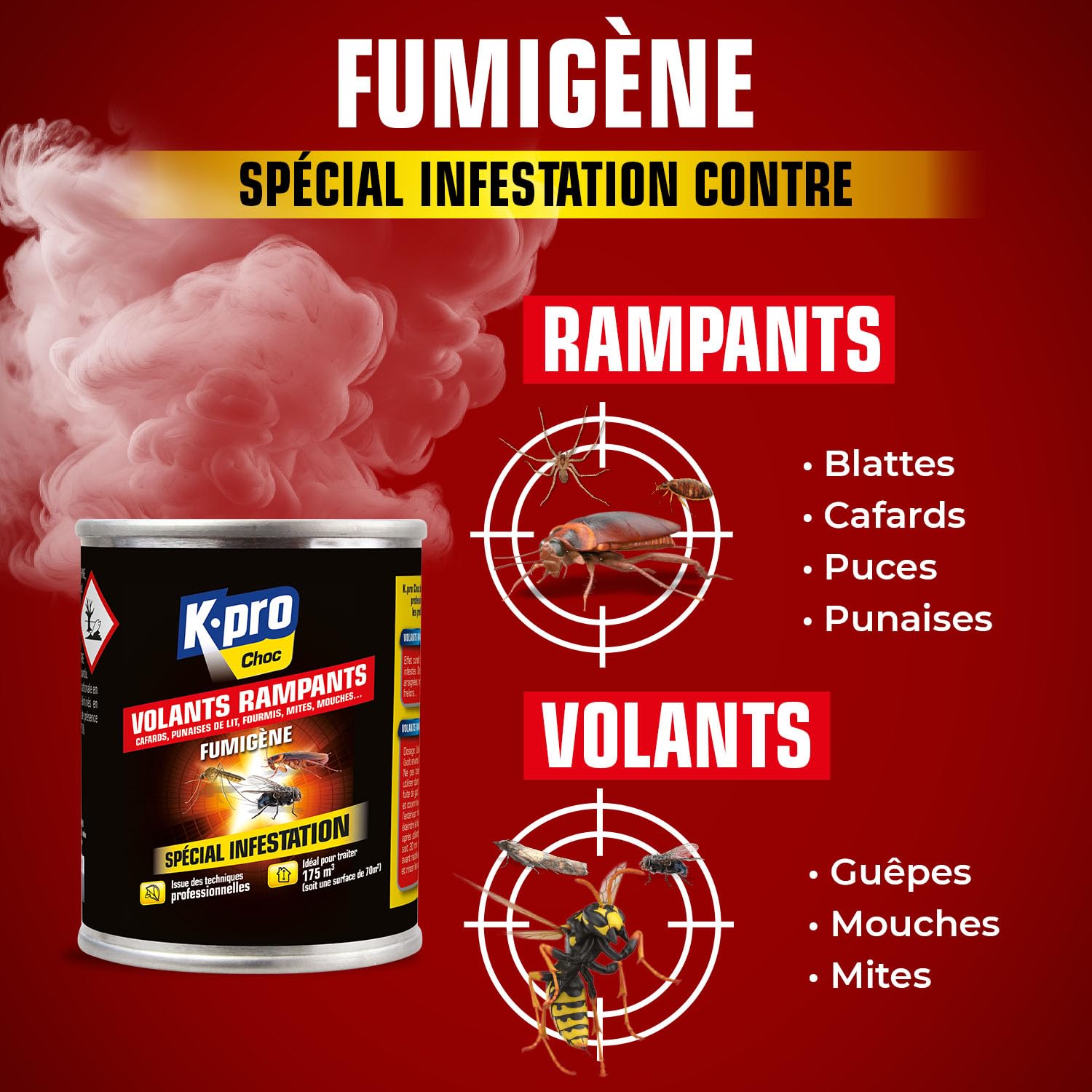 Kapo Fumigène Spécial Infestation Tous Insectes - 60 gr - Idéal pour Eliminer Tous les Insectes - Effet Radical et Longue Durée - pour 130m3