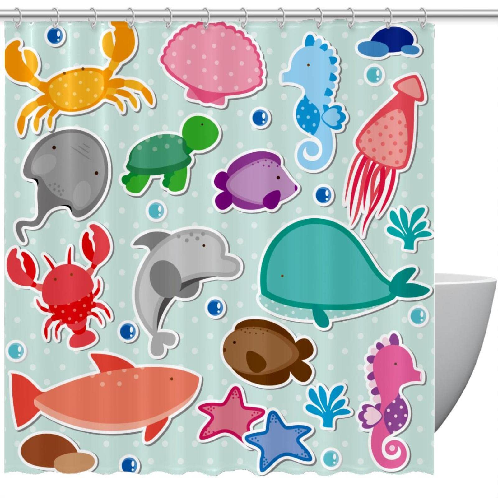 Rideau de douche animaux marins finition haut de gamme 183 cm