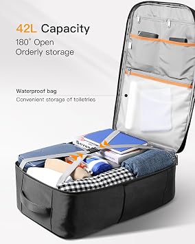 Inateck 42L Multiple Anti-theft Protections Carry on Travel Laptop Backpack, Splash-resistant Large Capacity Hand Cabin Luggage, Compatible with 17 Inch Laptop, Black