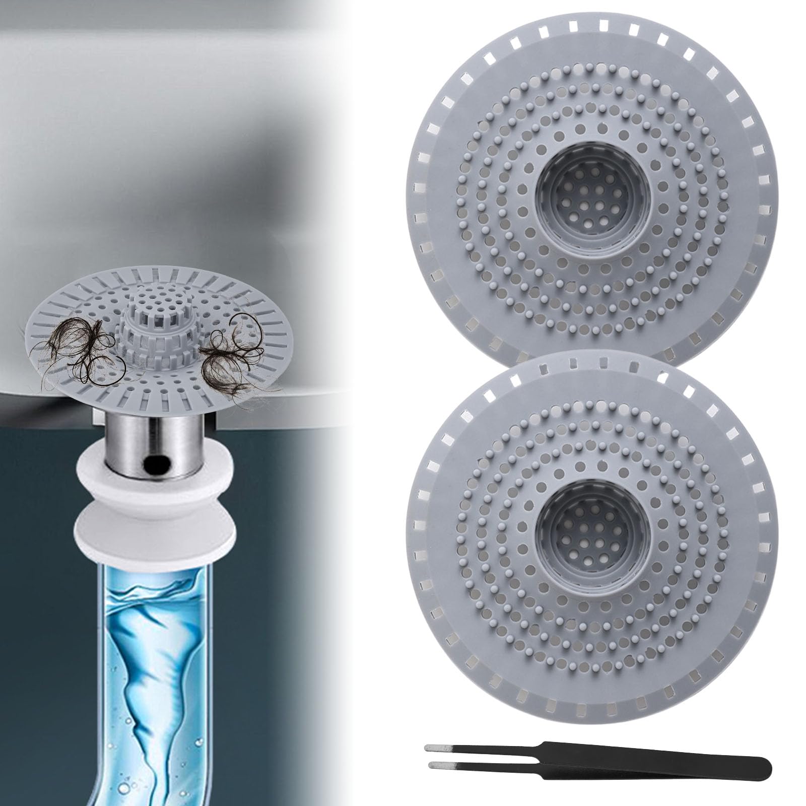2 Pz Filtro per Lavello in Silicone Filtro di Scarico per Doccia con Ventosa Filtro per Capelli Protezione Scarico Protezione Scarico Lavello Raccoglitori di Capelli per Cucina Vasca e Bagno