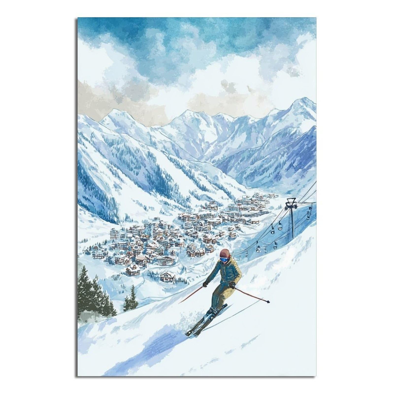 CFXNGA Andermatt Switzerland Ski Posters 24x36inch(60x90cm) Vintage Watercolor Canvas Art