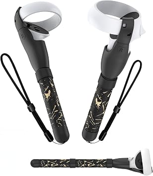 VR Handle Attachment for Meta Quest, Extension Controller Accesories, Virtual Reality Headset Black Gold, Quest 2