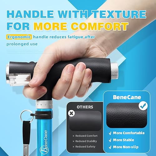 Vista 55 de BeneCane Bastón plegable para mujer con dos luces LED, bastón cuádruple con base estable, ligero y ajustable Rojo tallado