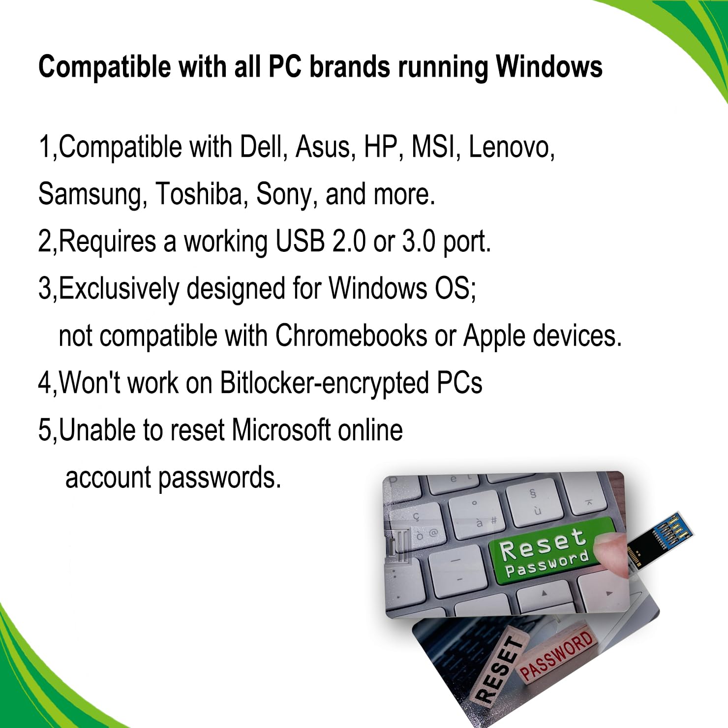64GB Şifre Sıfırlama USB | Windows, 2000, XP, Vista, 7 ve 10 ile