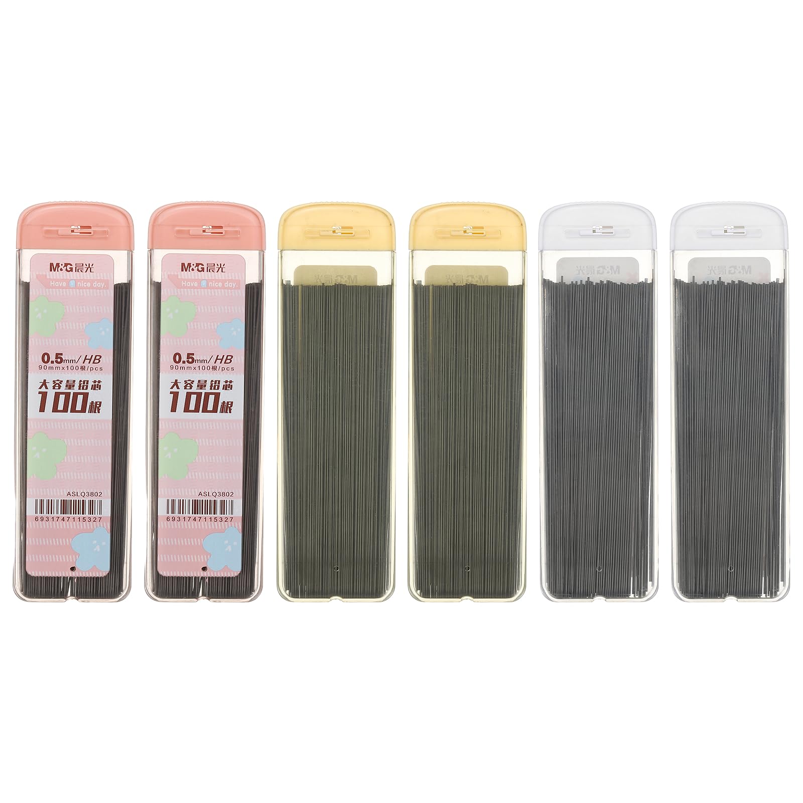 PATIKIL 600Pcs HB Mechanical Pencil Lead, 0.5mm Black Lead Refill Break Resistant Pencil Refills for Writing Office Supplies, White/Yellow/Pink