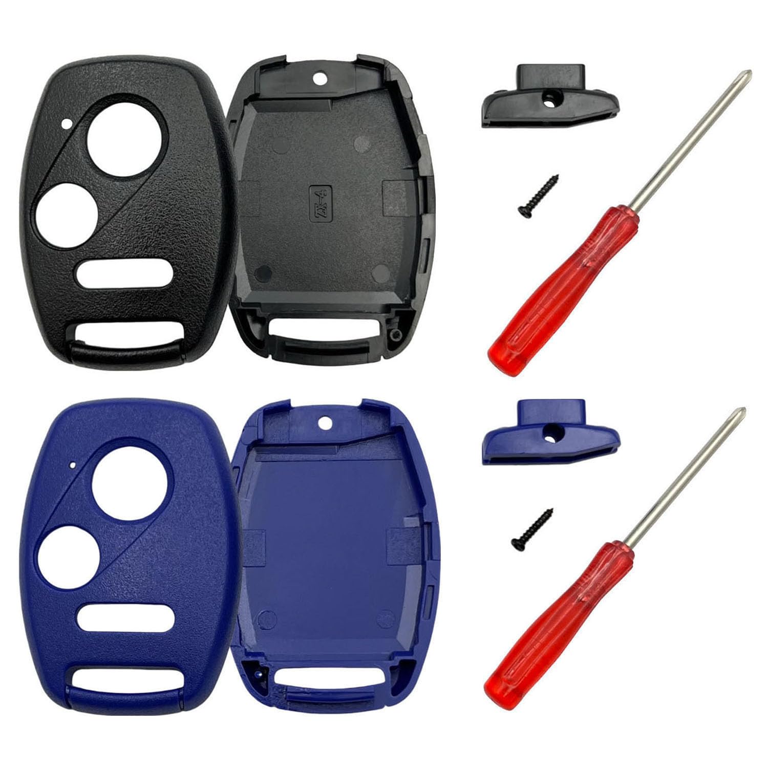 Key Fob Shell Case Replacement for Honda Accord Crosstour Civic Odyssey Fit CR-V CR-Z Key Fob Cover with Screwdriver (Black+Blue)