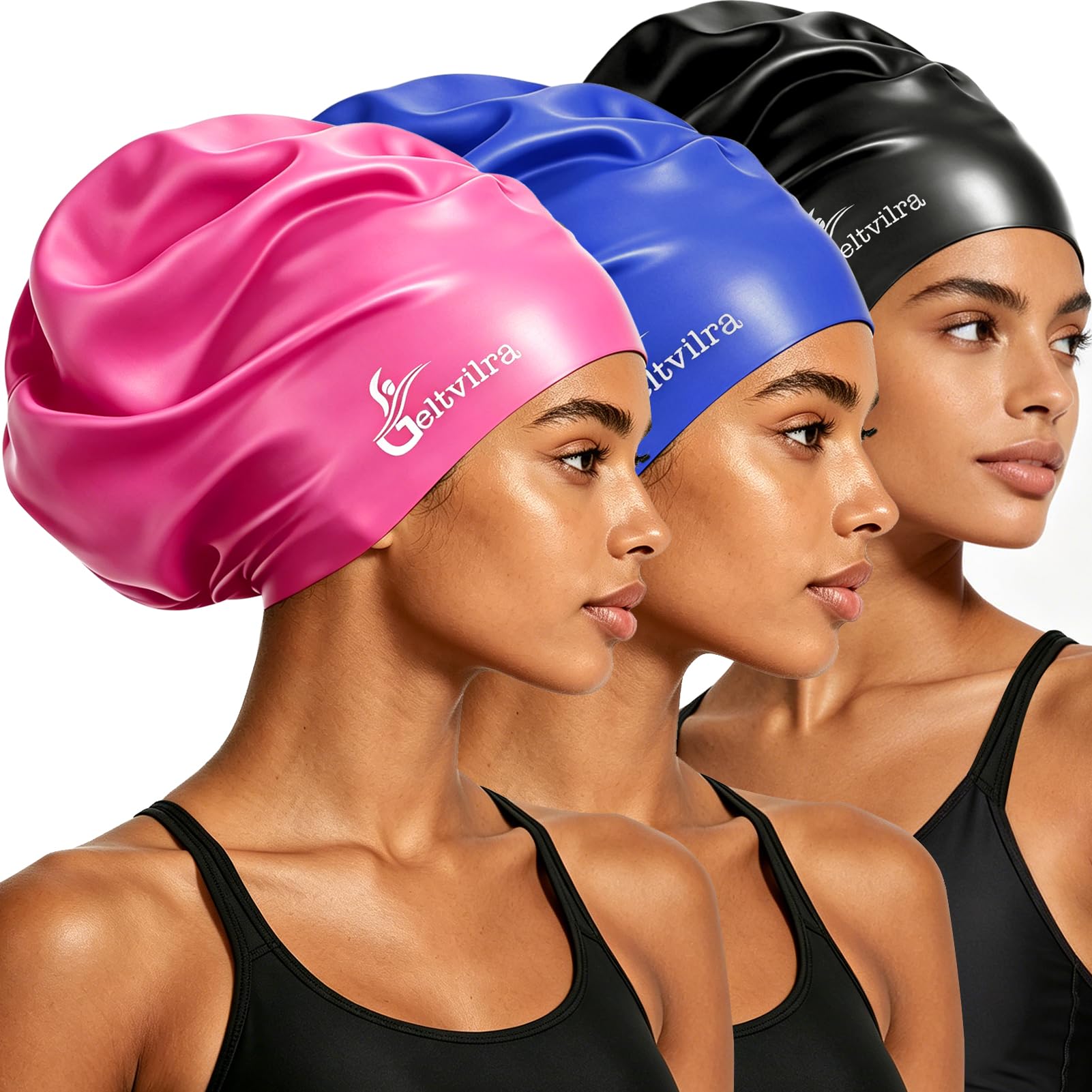 Geltvilra 3-Pack Extra Large Swim Caps