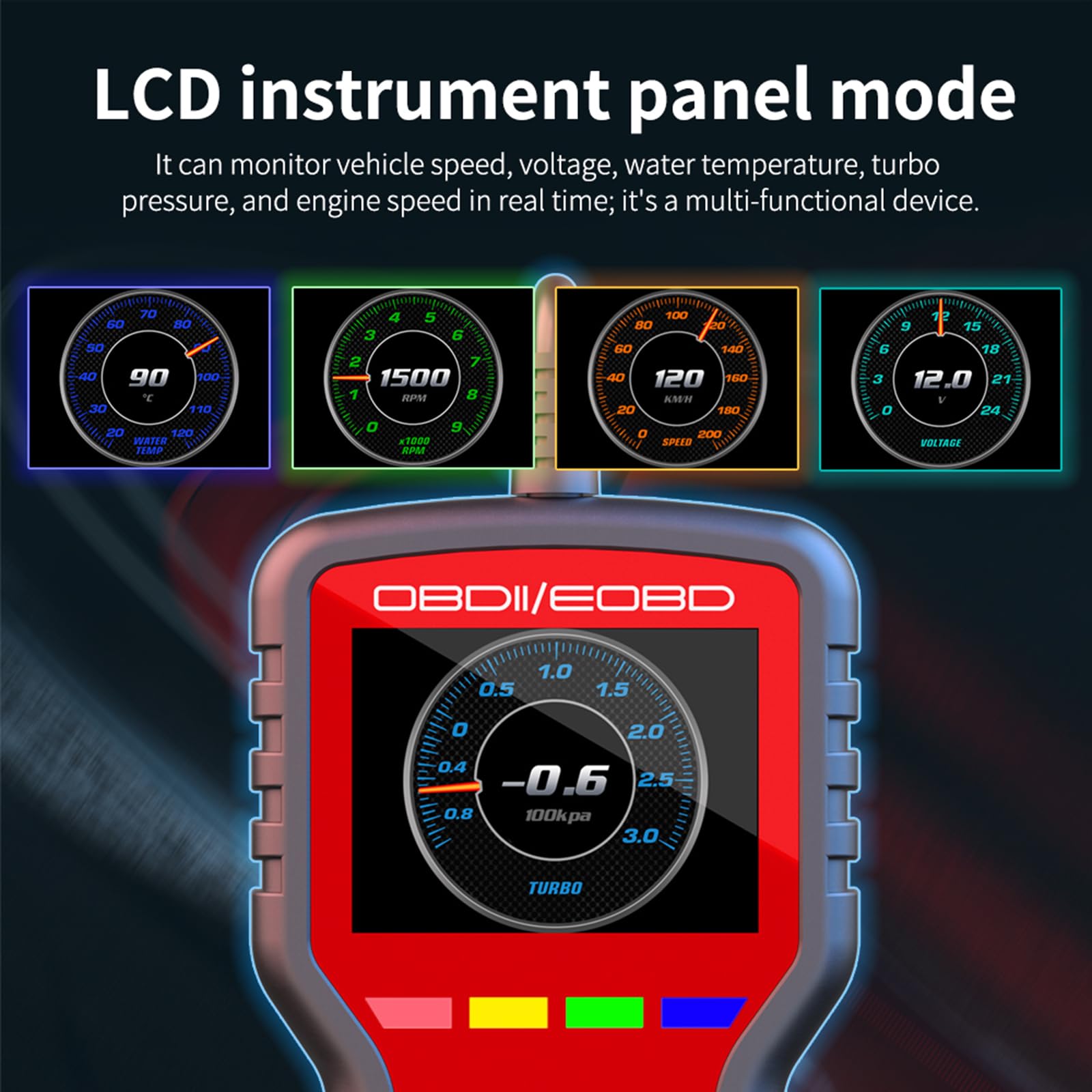 Escáner K2 OBD2 OBD2 Herramienta de diagnóstico con probador de batería, lector de código de fallo del motor con marco congelado, prueba de sensor de oxígeno, estado de preparación I/M, adecuado para