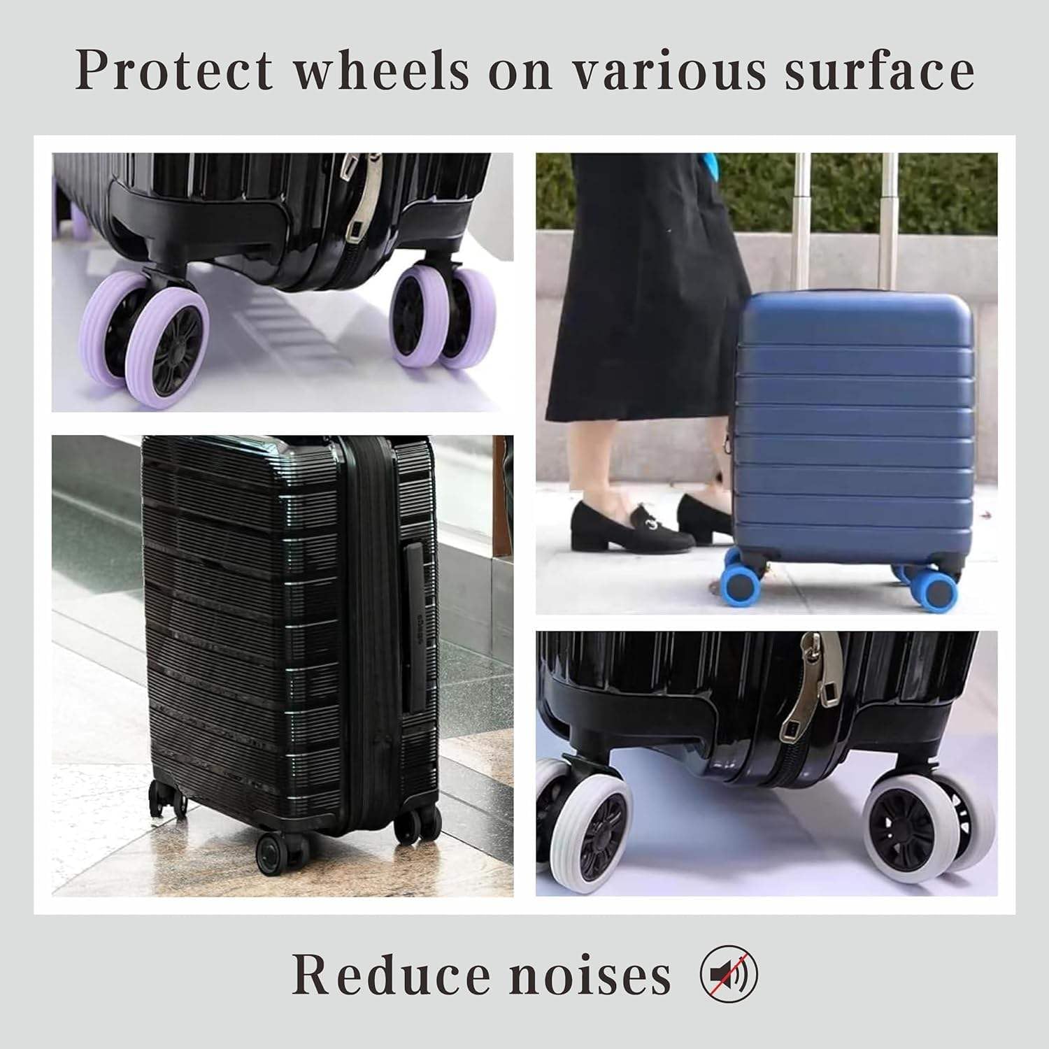 DOSOFY Luggage Wheel Silicone Protector Cover 08-PCS Trolley Wheel Cover Silicone Shock Absorption Wheel Cover for Trolley Bag Suitcase Wheel Cover Silicone Spinner Wheel Bag/Chair (08) Black. 3