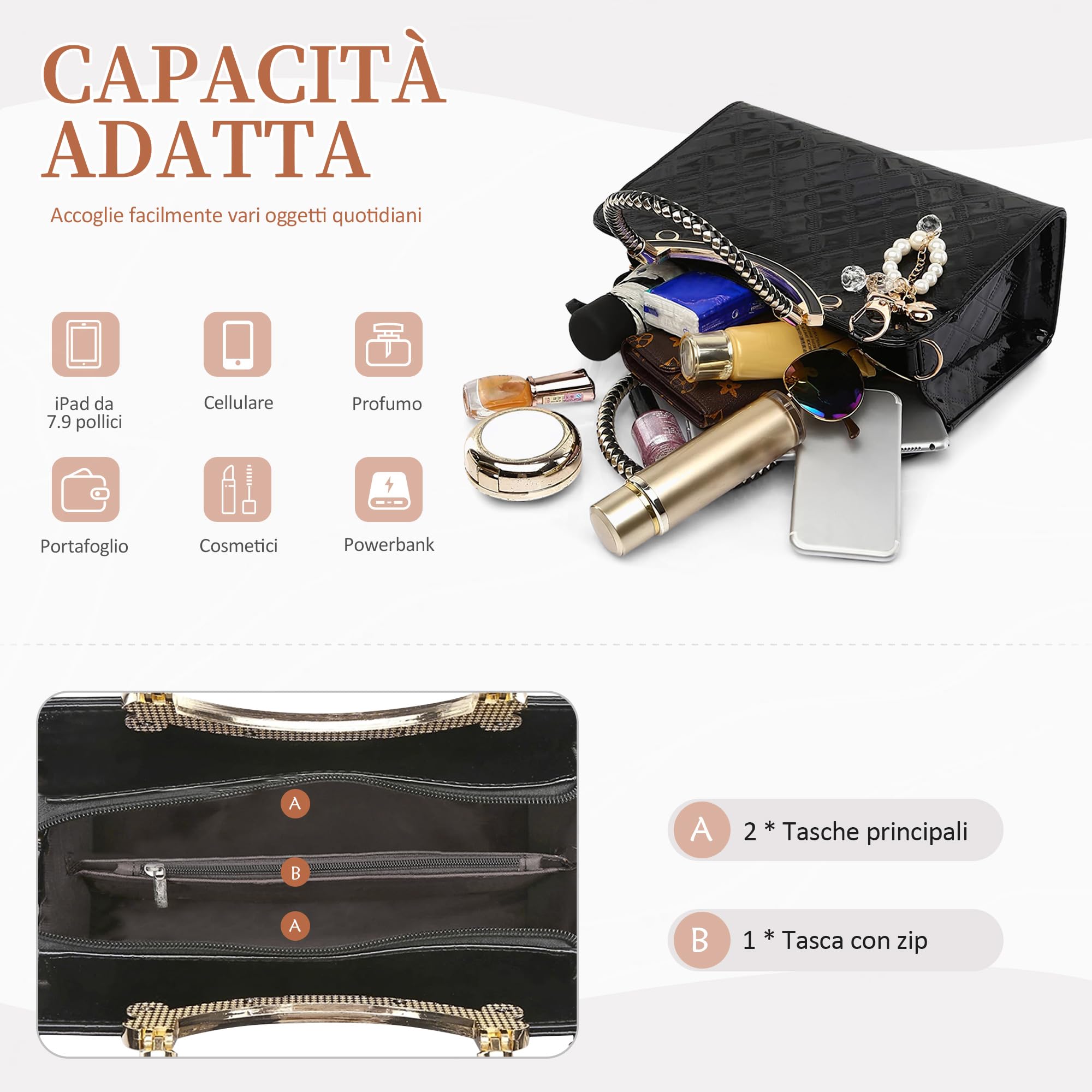 DIRRONA Borsa a Mano Donna in Pelle PU Lucida Trapuntata Elegante con Decorazione Fiocco e Perle – Borsa Donna per Matrimonio, Eventi Formali, Ufficio e Uso Giornaliero Rosso Vivace