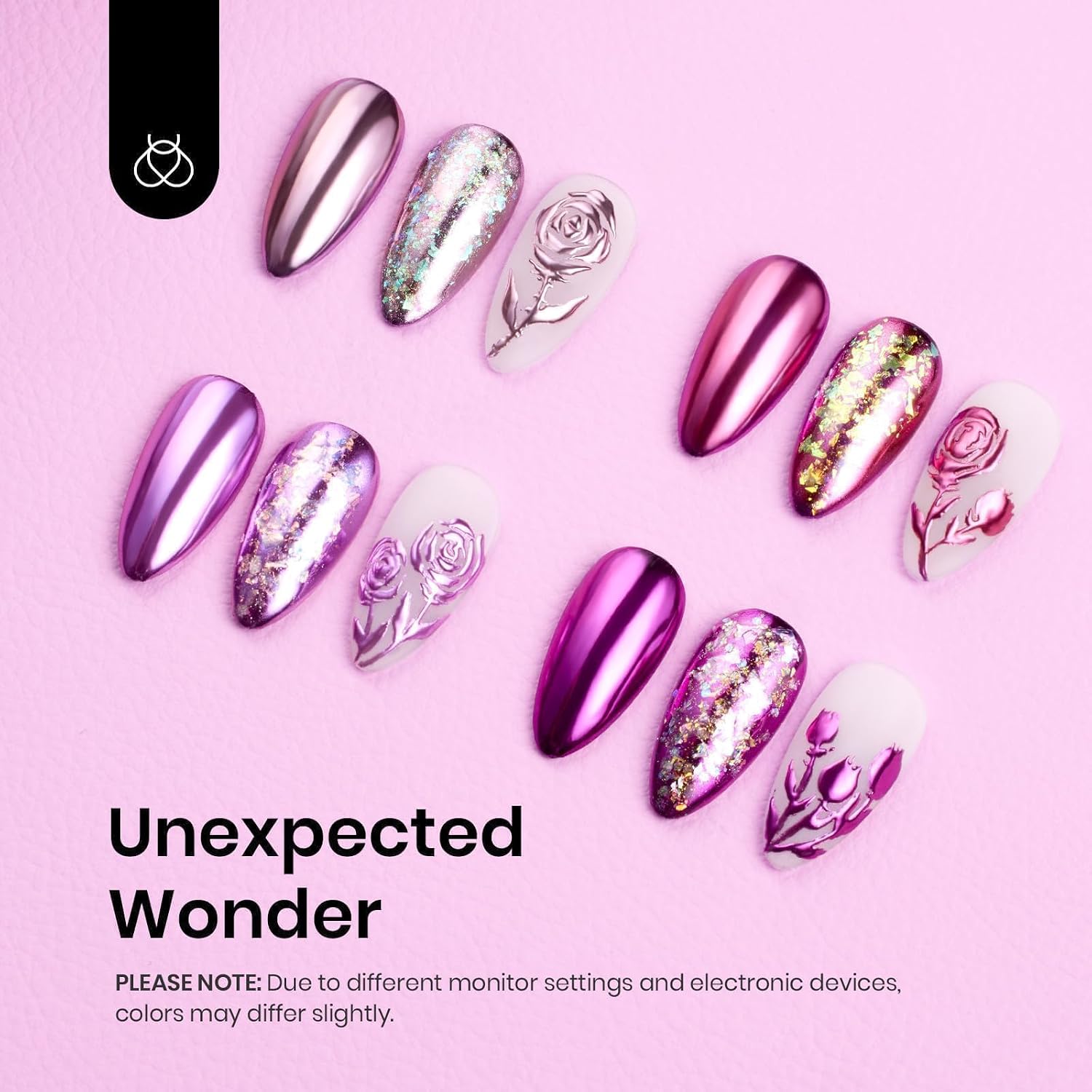 Beetles Purple Metallic Chrome Nail Powder 4 Colors Pink Chrome Nail Powder Mirror Manicure Holographic Pigment Powder for Nails Art Design Day Gift for Women