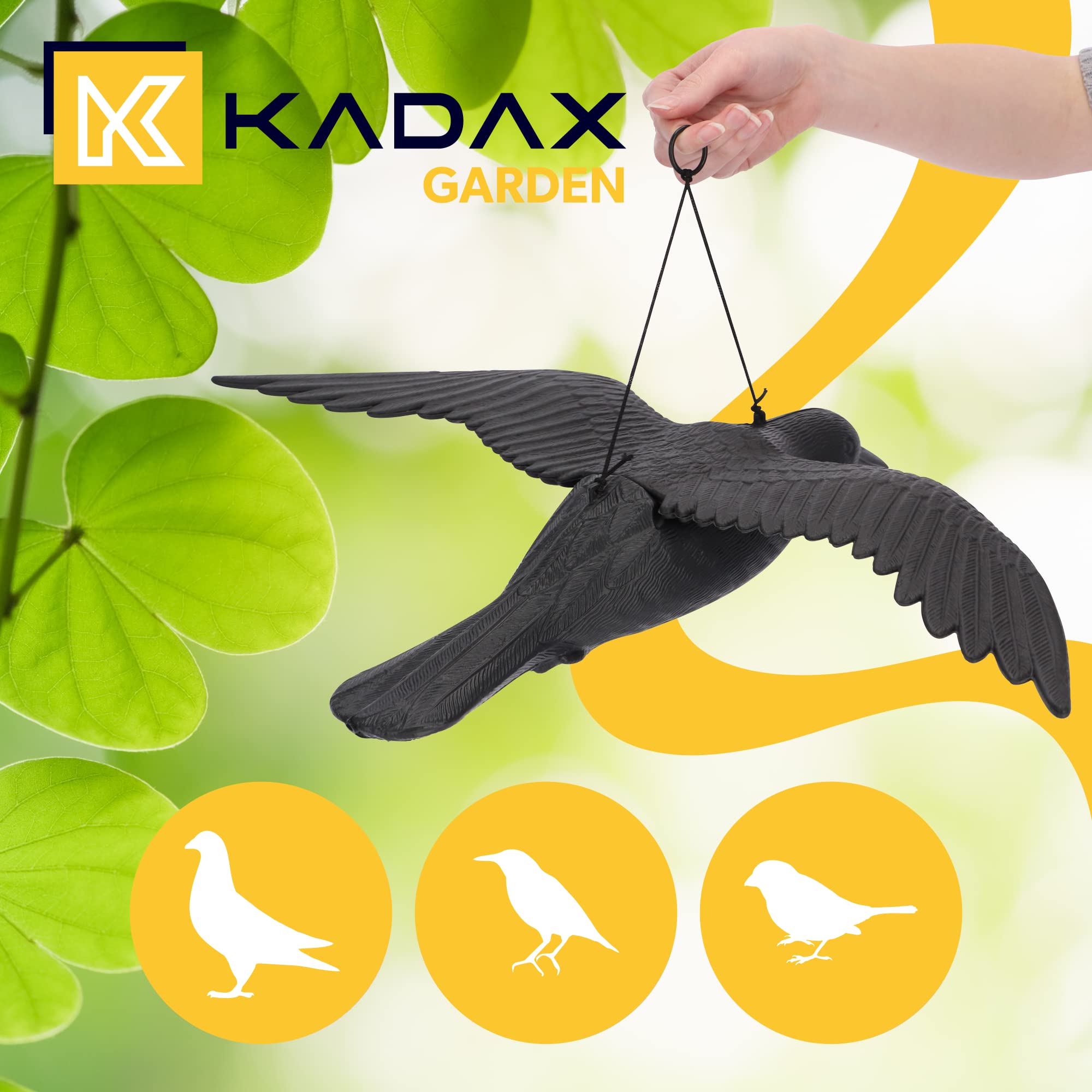 KADAX Vogelabschreckung aus Kunststoff, Plastik, Fliegende Krähe, Vogelabwehr, Taubenabwehr, Taubenschreck, Vogelschreck, Vogelscheuche, schwarzer Rabe gegen Tauben