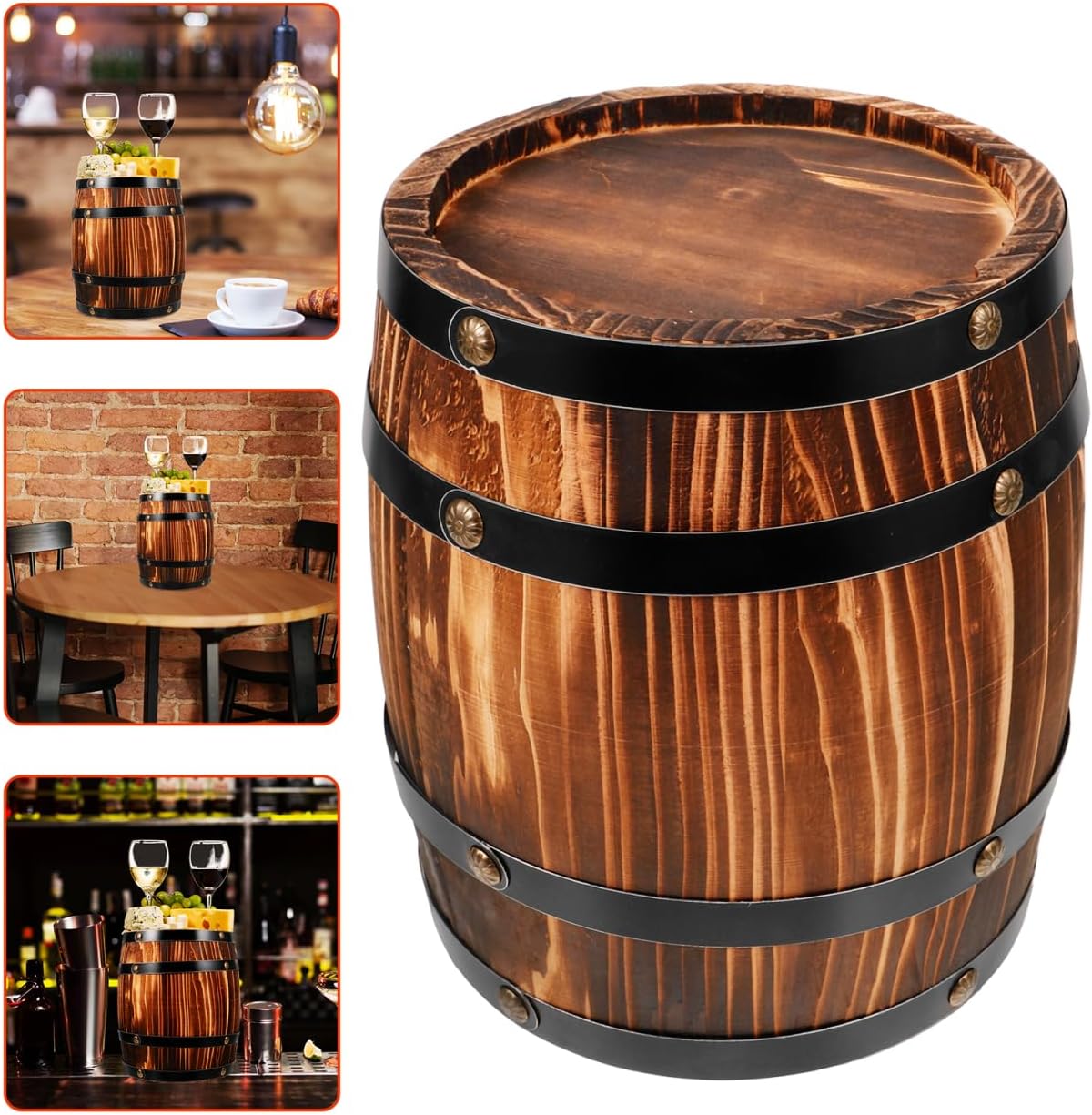 Amosfun Oak Barrel Decoration Bar Ornament 7.9X6.3X6.3 Inch Vintage Style Wooden Wine Barrel Model for Party Decor and Home Bar Display