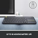 Logitech K400 Plus Wireless Touch TV Keyboard with Easy Media Control and Built-in Touchpad, HTPC Keyboard for PC-Connected TV, Windows, Android, ChromeOS, Laptop, Tablet - Black