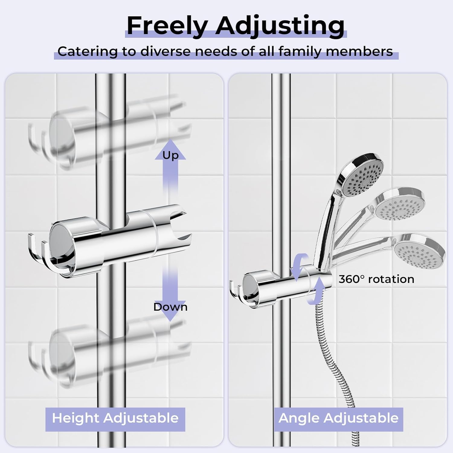 Alyvisun Shower Head Holder with 2 Hooks, Adjustable Shower Holder Bracket for 16-27mm Slide Rod - Image 3