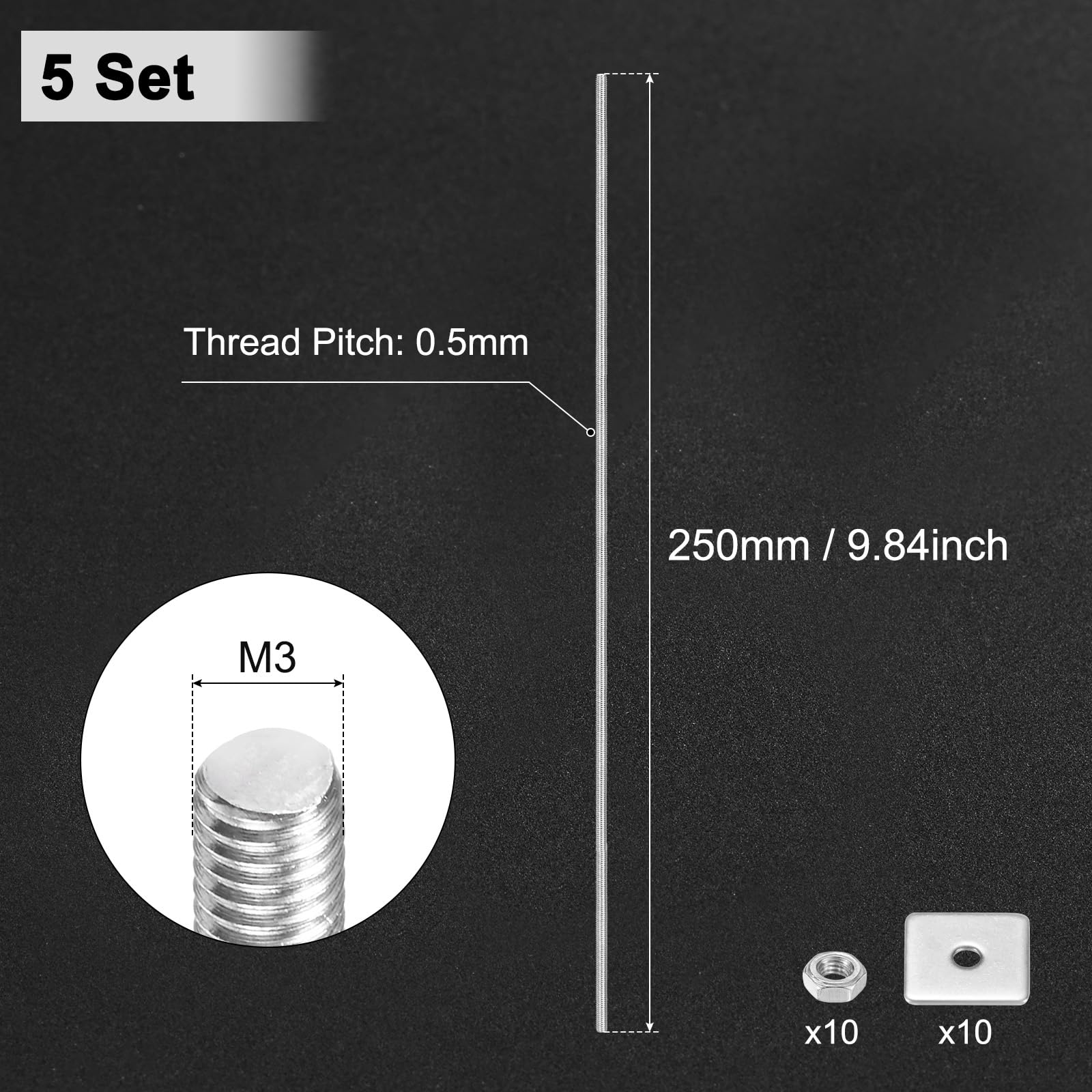 M METERXITY 5-Set Fully Threaded Rod - Image 3