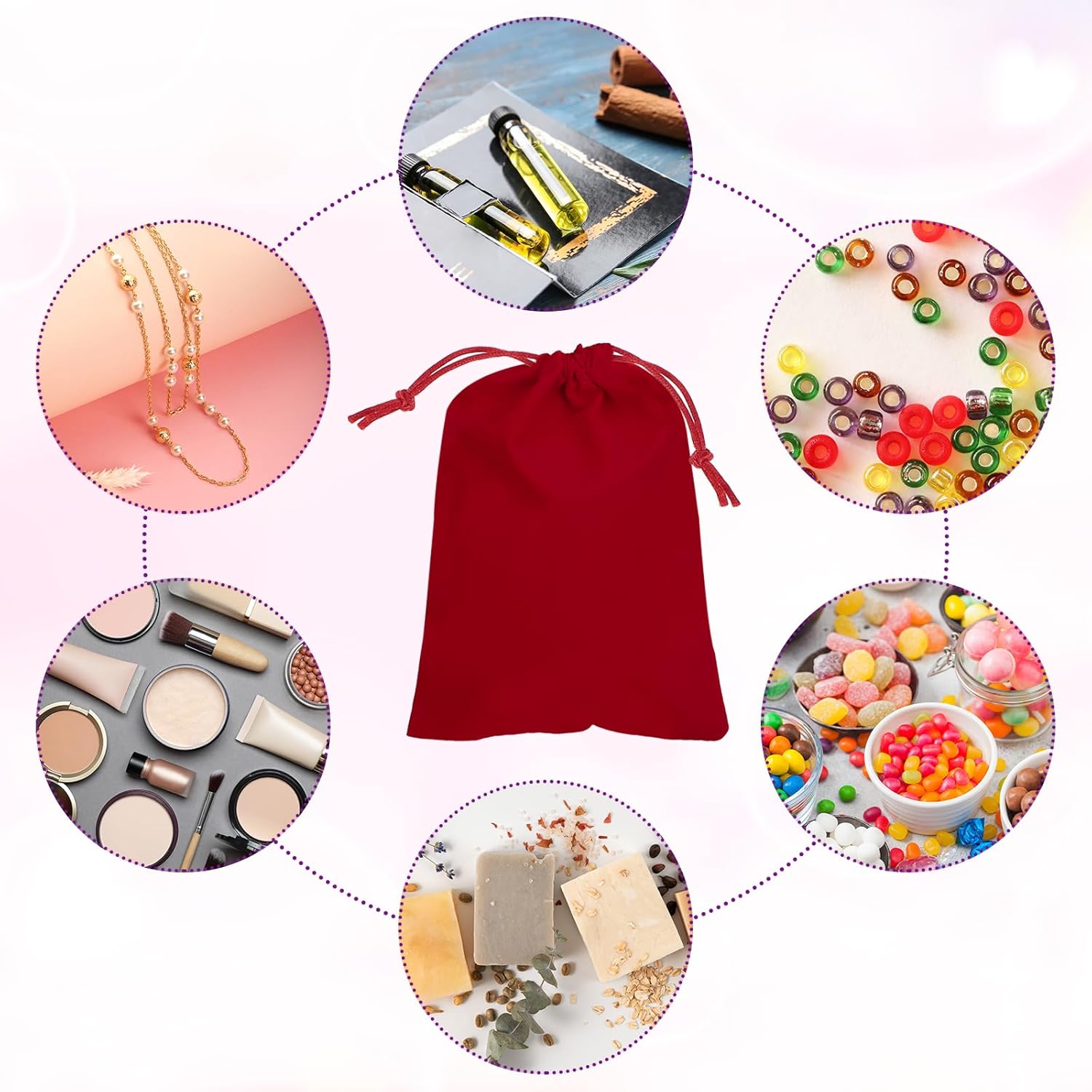 PATIKIL 6 Pcs Velvet Drawstring Bags, 7 x 9 Inch Large Velvet Cloth Jewelry Gift Pouches with Drawstring, Favor Candy Bag Dust Bag for Wedding Birthday Party Christmas, Red - Image 6