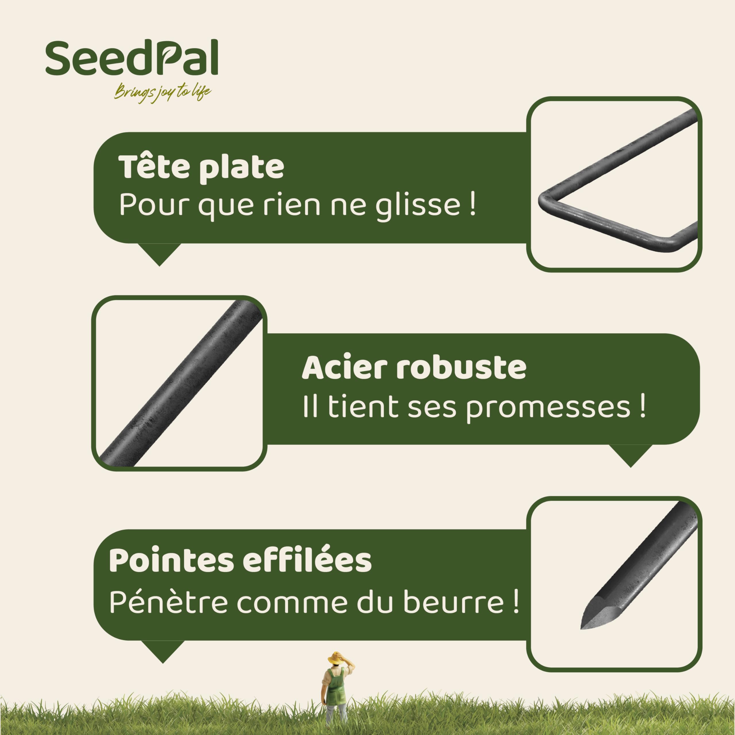 SeedPal Sardines de Fixation en Acier (50 Pièces) - Agrafes de Fixation pour Toile de Paillage, Grillage et Filet - Piquets de Jardin - 150 mm Long, 25 mm Large, Ø 2.7 mm