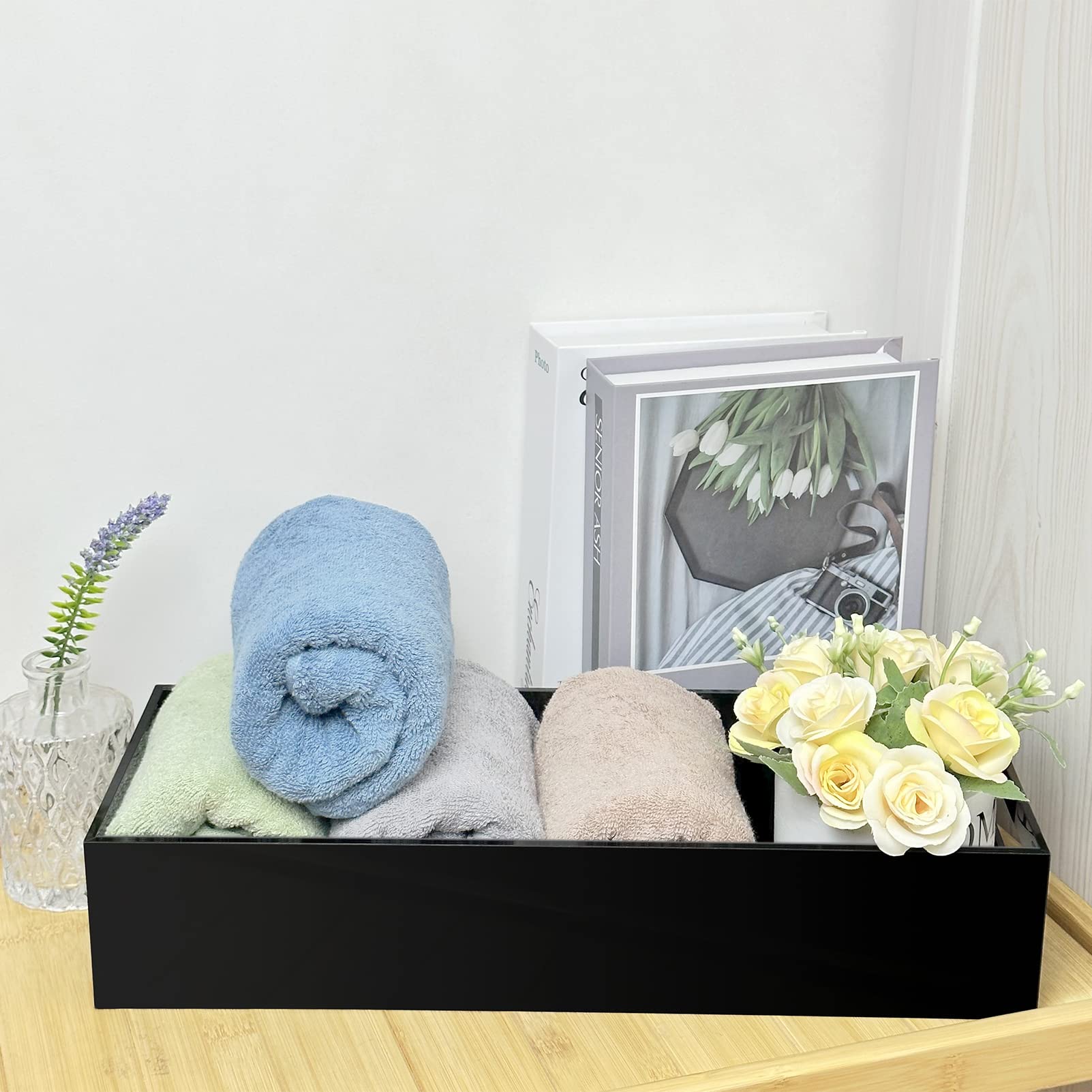 2er-Set Schwarze Badezimmer-Tabletts Aus Holz – WC-Aufbewahrungskörbe Für Toilettenpapier & Deko