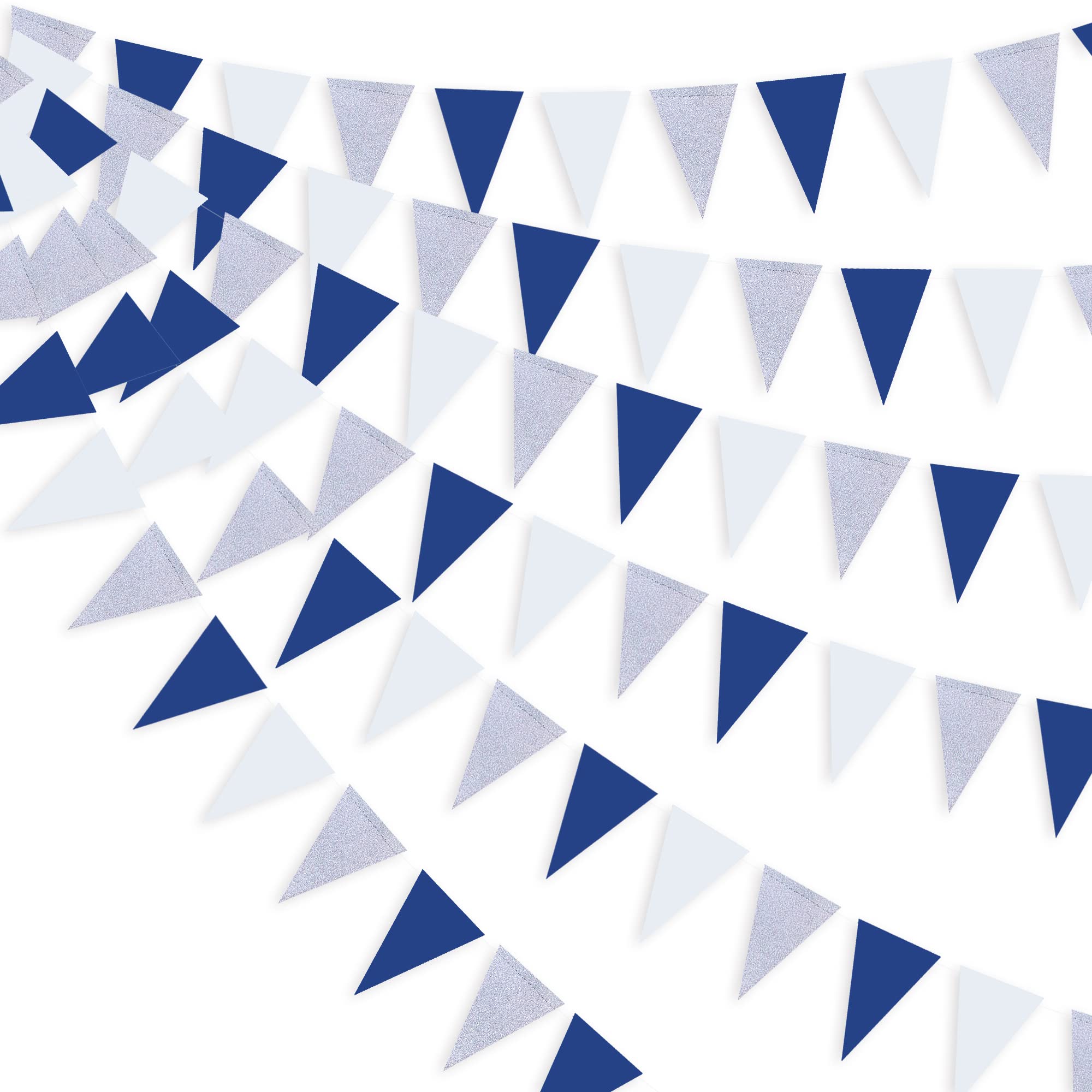Bandierine Triangolari In Tessuto Blu E Bianco 10 M - 36 Bandiere Per Decorazioni Feste A Tema Nautico, Pirata, Marina, Inverno - Ghirlanda Riutilizzabile