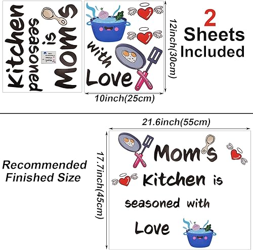 Miniatura 2 de Maydahui 2 hojas de calcomanías de pared para cocina con cita para mamá, calcomanías de pared con cita para la cocina de mamá está sazonada con amor