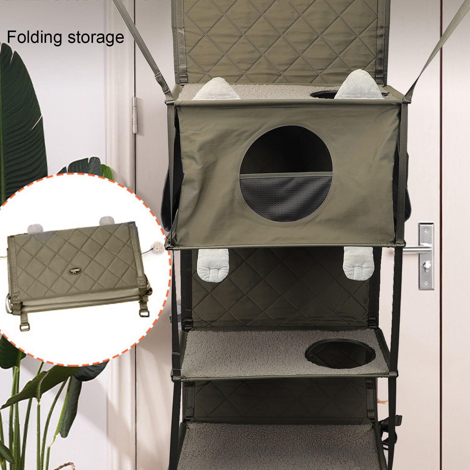 Generic Cat Wall Shelves, Clearance on Cat Trees, Door Mounted Cat Climber Foldable Multifunctional Cat Tower Bed Furniture with Detachable Pillow and Bell Toy for Indoor Cats