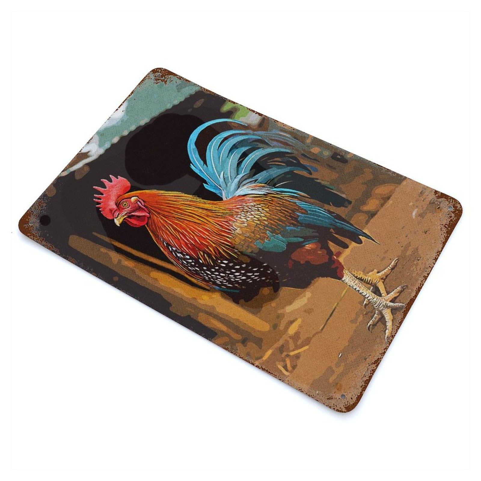 Rooster 11.8"x7.9" Rusty Metal Tin Sign, Farmhouse Wall Decor for Office, Studio And Wall Decor