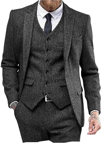 Amazon.com: MLAEKT Hombres Tweed Herringbone trajes de boda Prom Esmoquin 3  piezas pico solapa vestido : Ropa, Zapatos y Joyería