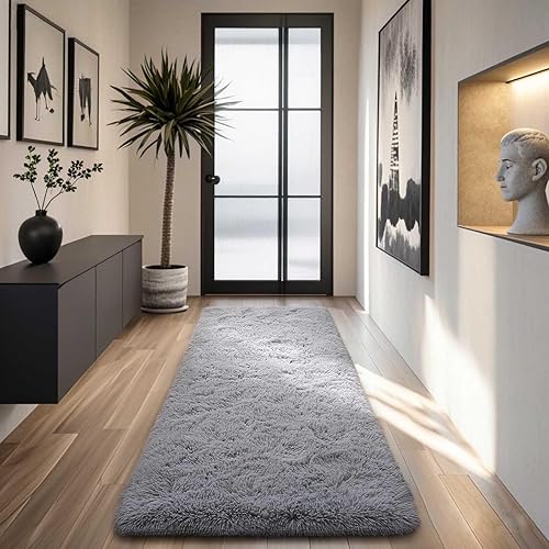 Miniatura 4 de Alfombras de área para sala de estar, alfombra mullida súper suave para dormitorio, alfombra peluda color rubor de 4 x 5.9, alfombra de felpa para