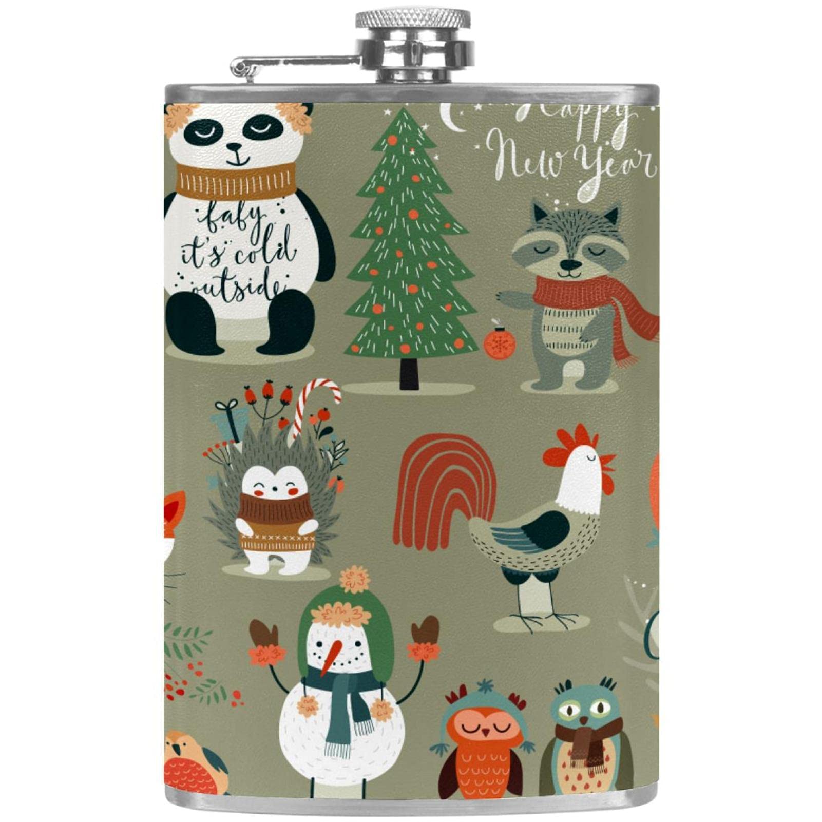 Petite flasque pour rhum et vodka motif renard et panda