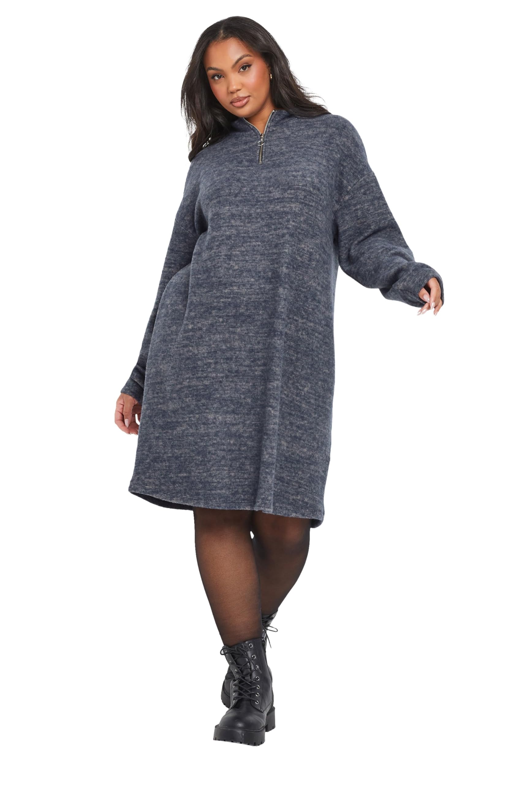 Yours Women's Blue Curve Soft Touch Zip Jumper Dress - Plus Size Curve