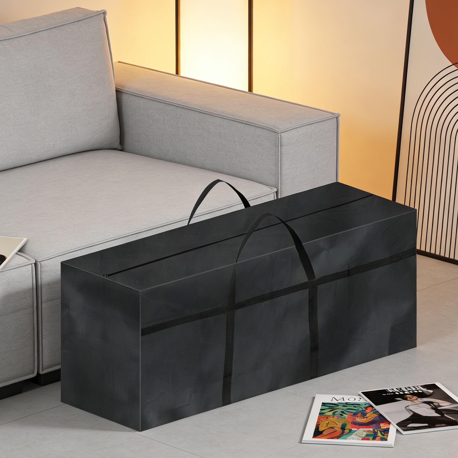 Sac de Rangement 110x60x35cm, Housse Coussin Exterieur, Imperméable Sac de Rangement pour Jardin, Terrasse, Meubles (Noir)