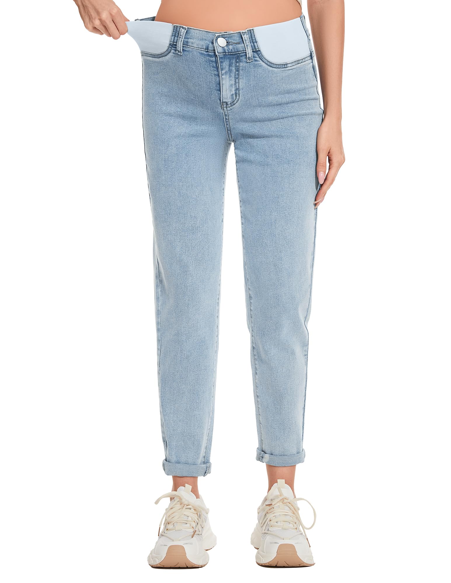 FABRACK Jean de maternité pour femme - Taille mi-haute - Extensible - Jean boyfriend sous le ventre - Pantalon de grossesse avec empiècement élastique