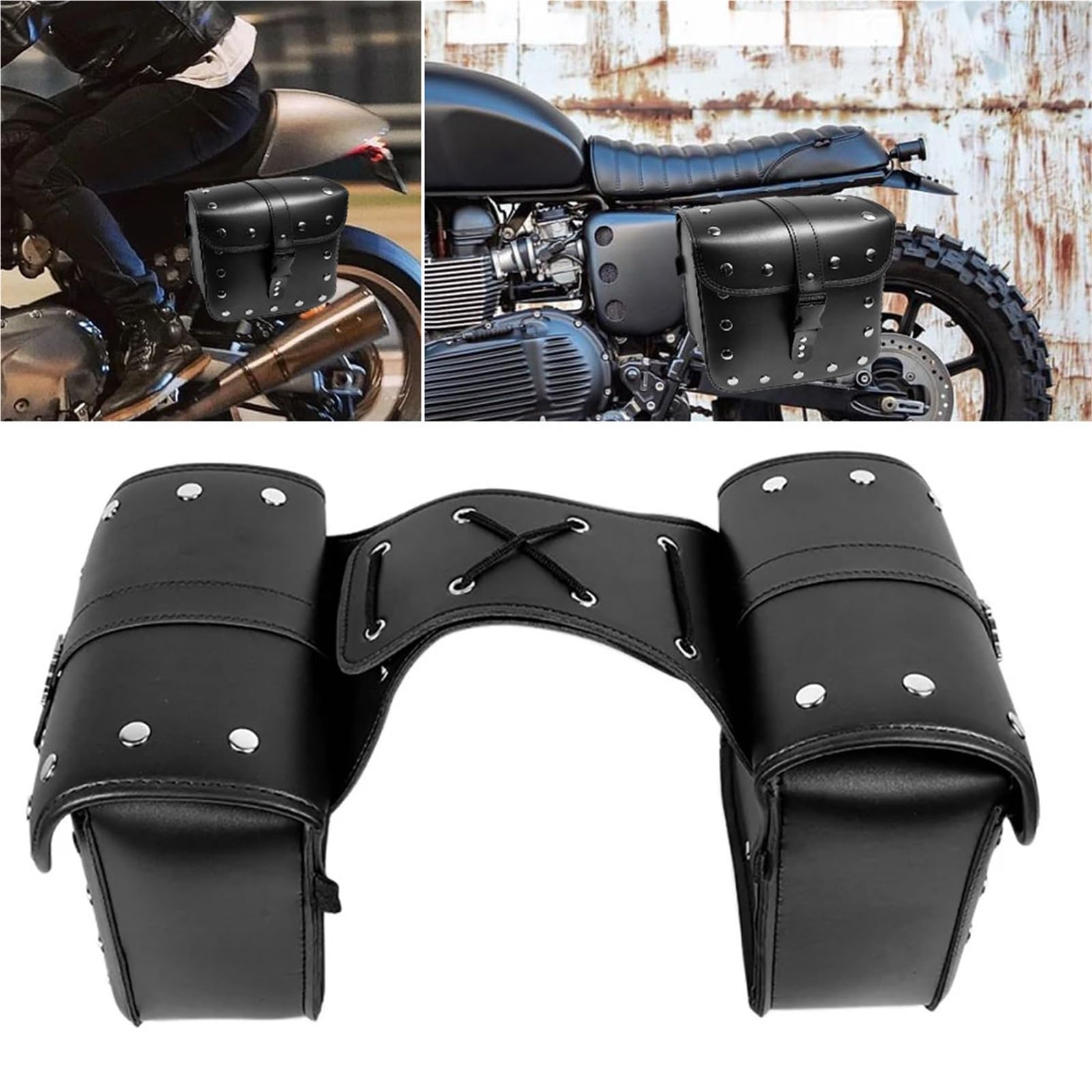 Lot De 2 Sacoches Latérales Universelles pour Moto, À Outils en Cuir PU pour Sportster XL883 XL1200