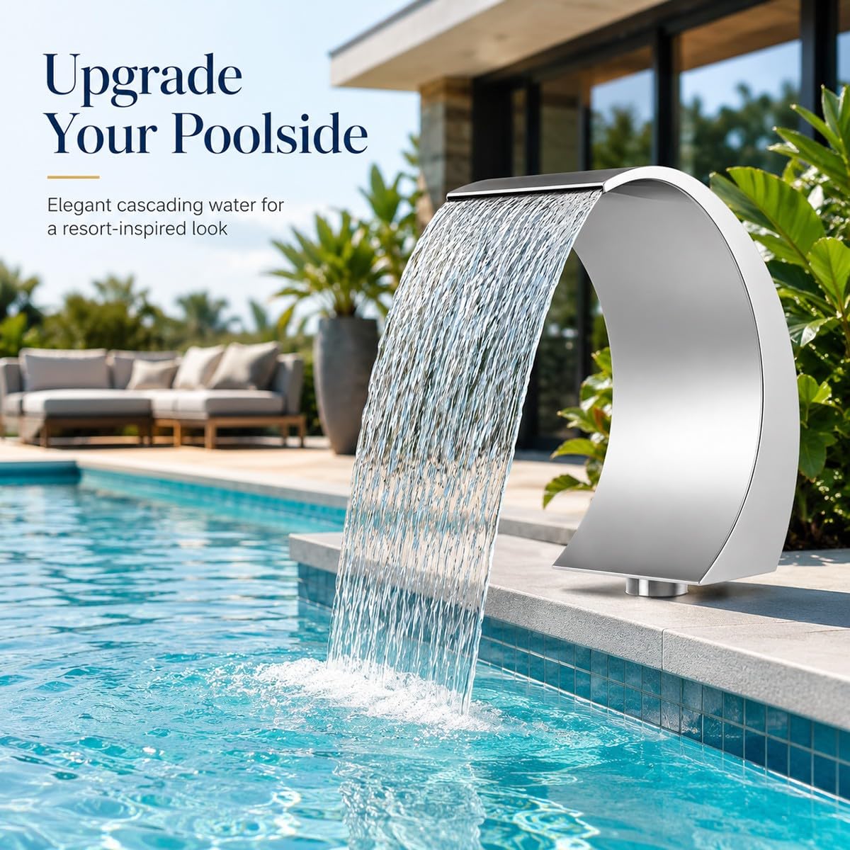 Fontana a Cascata per Piscina 40x20 cm – Doccia a Cascata in Acciaio Inossidabile 304 per Piscine Interrate e Fuori Terra – Cascata da Giardino, Laghetto, Giochi d’Acqua, Esterno