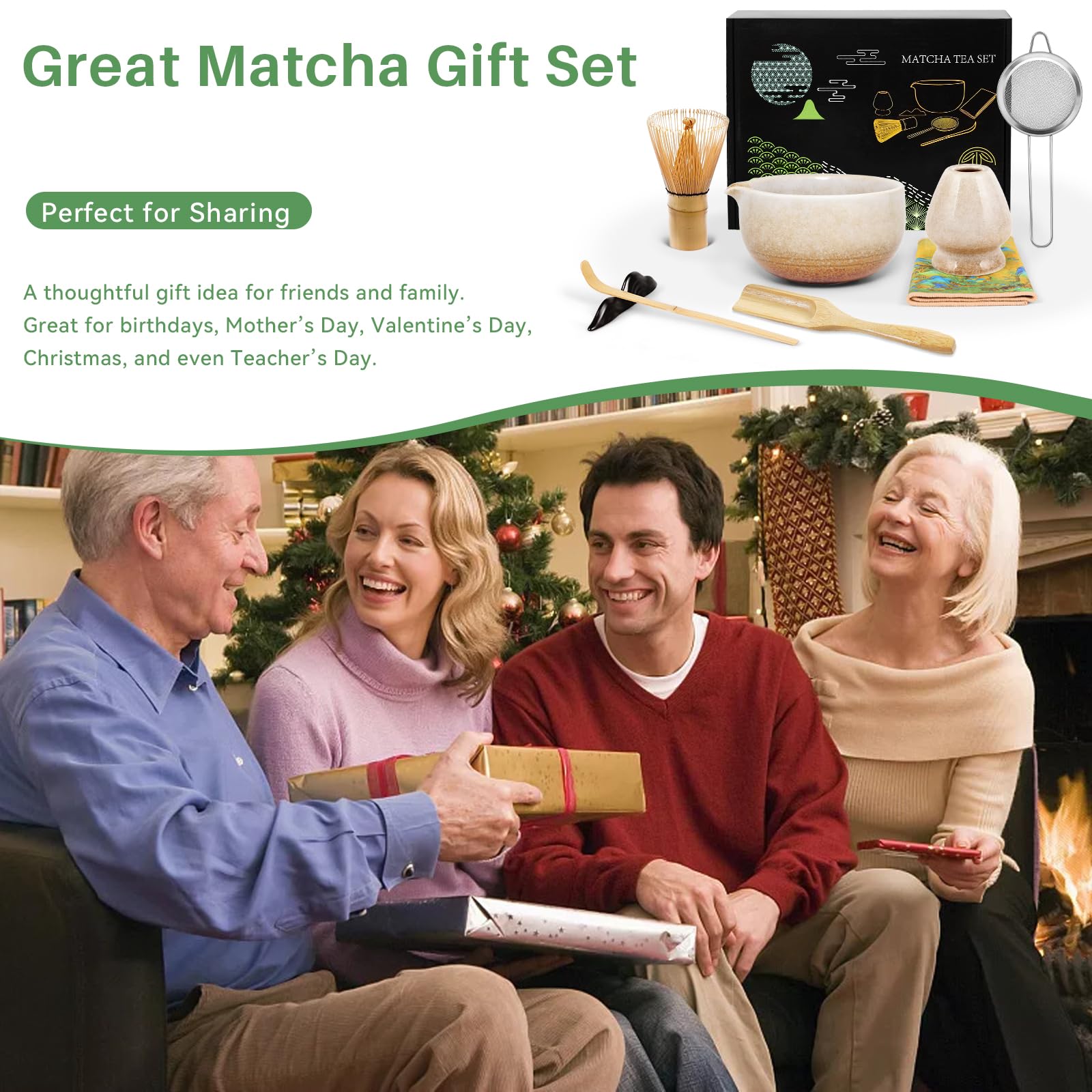 Matcha Kit 8 Piezas - Kit Té Matcha Completo con Tazón de Matcha con Pico, Batidor de Bambú (Chasen) y Accesorios Completos, Perfecto para Ceremonias Japonesas y Lattes Caseros (Blanco) — view 9
