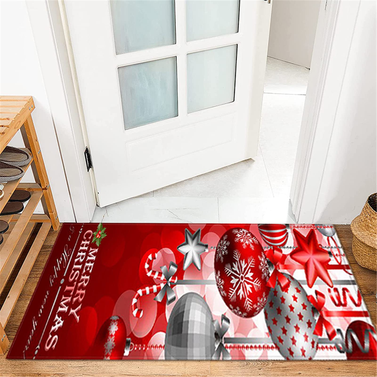 Felpudo Decorativo Navidad Alfombra De Navidad Rojas Antideslizante Absorbente Alfombras Entrada Lavable Alfombra Navideña para Cocina Sala De Estar Dormitorio Baño,20,60x180cm/23.6"x70.8"