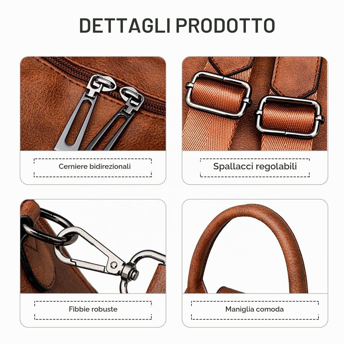 SONARIN PU Borsa Zaino Donna,Impermeabile Moda Zainetti con Pochette Retrò Antifurto Zaino Casual Borsa a Mano,Borse a Tracolla Convertibile per Scuola Lavoro Viaggio(Caffè)