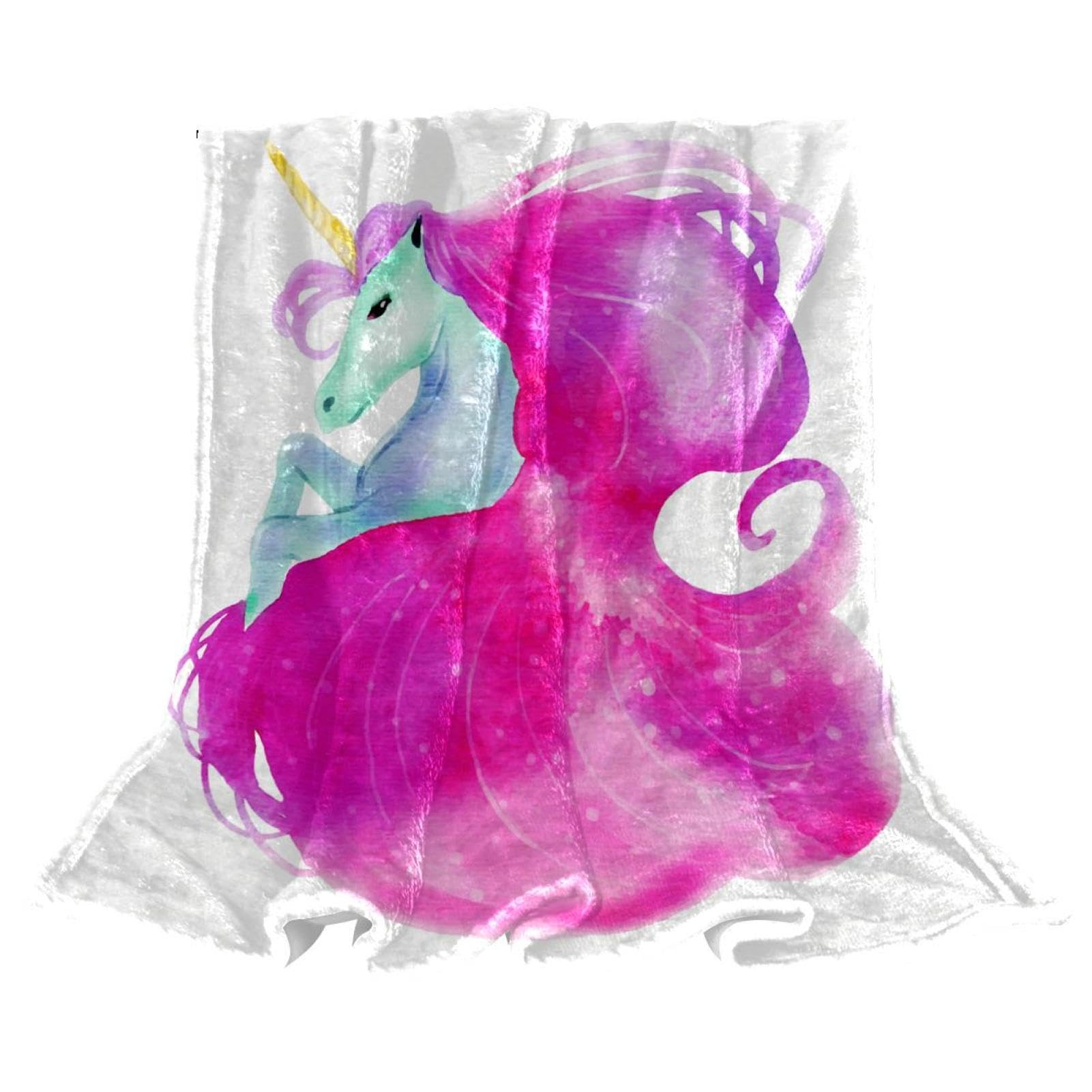Couverture polaire licorne 150x100 cm en microfibre douce pour canapé