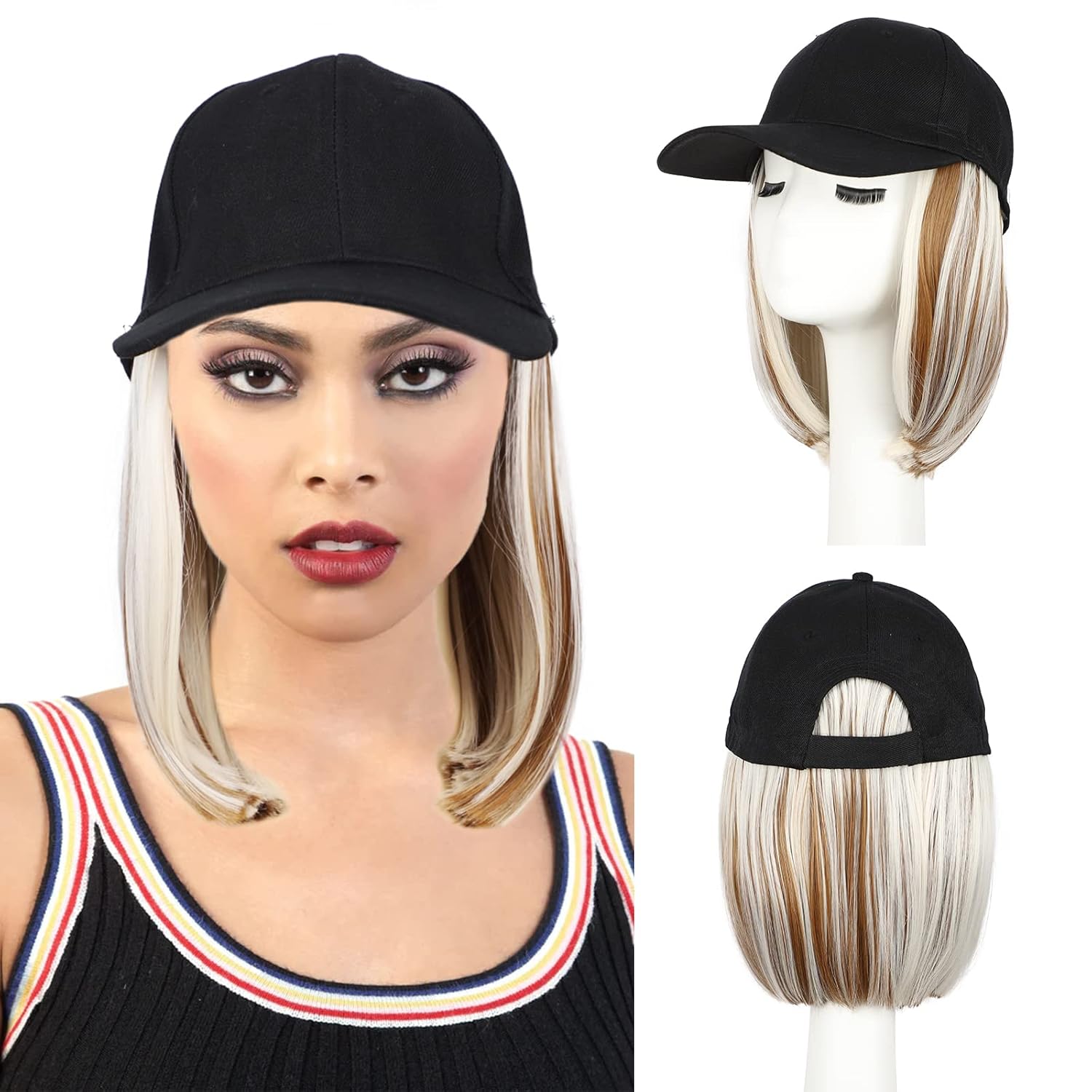CHRSHN Hat Wig for Women Short Wave Baseball Cap Wig with